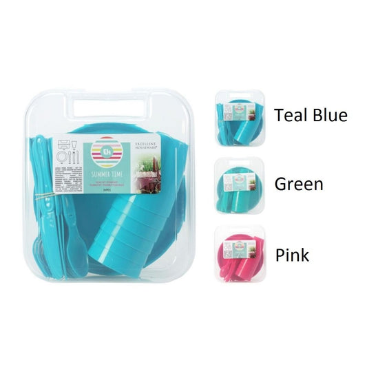 31 Piece Plastic Picnic Set with Carrier Storage Box