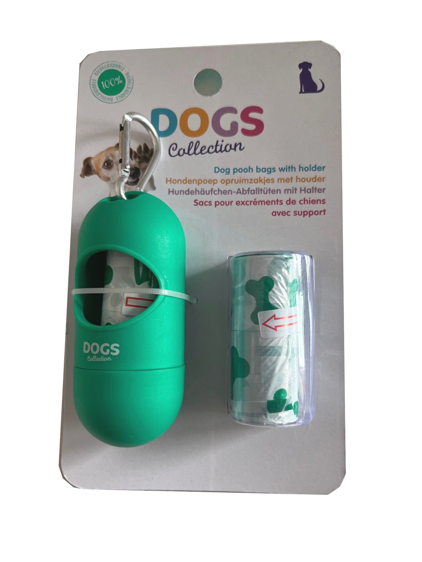 Dog Waste Bag Holder Pod with Metal Leash Clip and 30 Biodegradable Bags