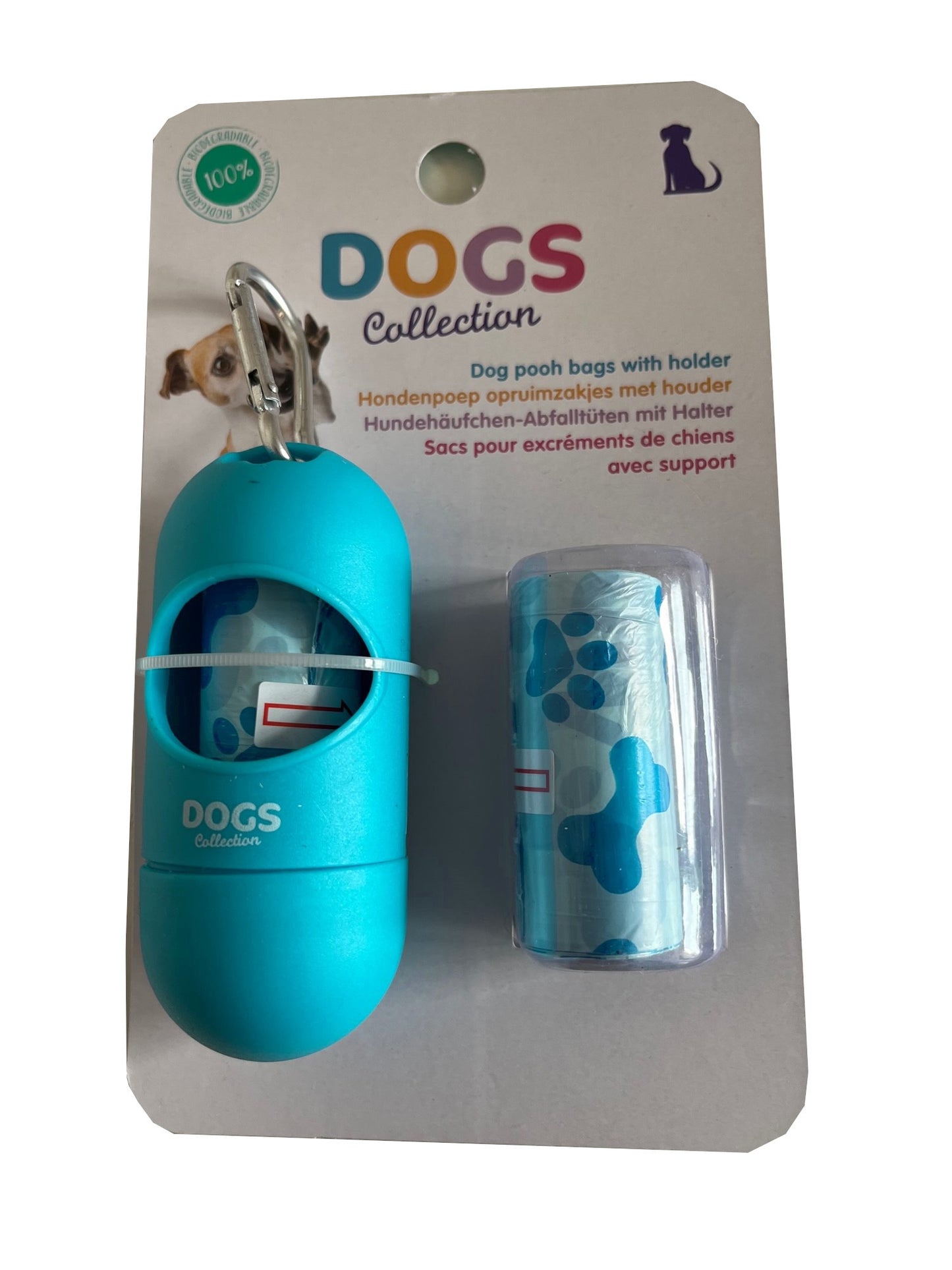 Dog Waste Bag Holder Pod with Metal Leash Clip and 30 Biodegradable Bags