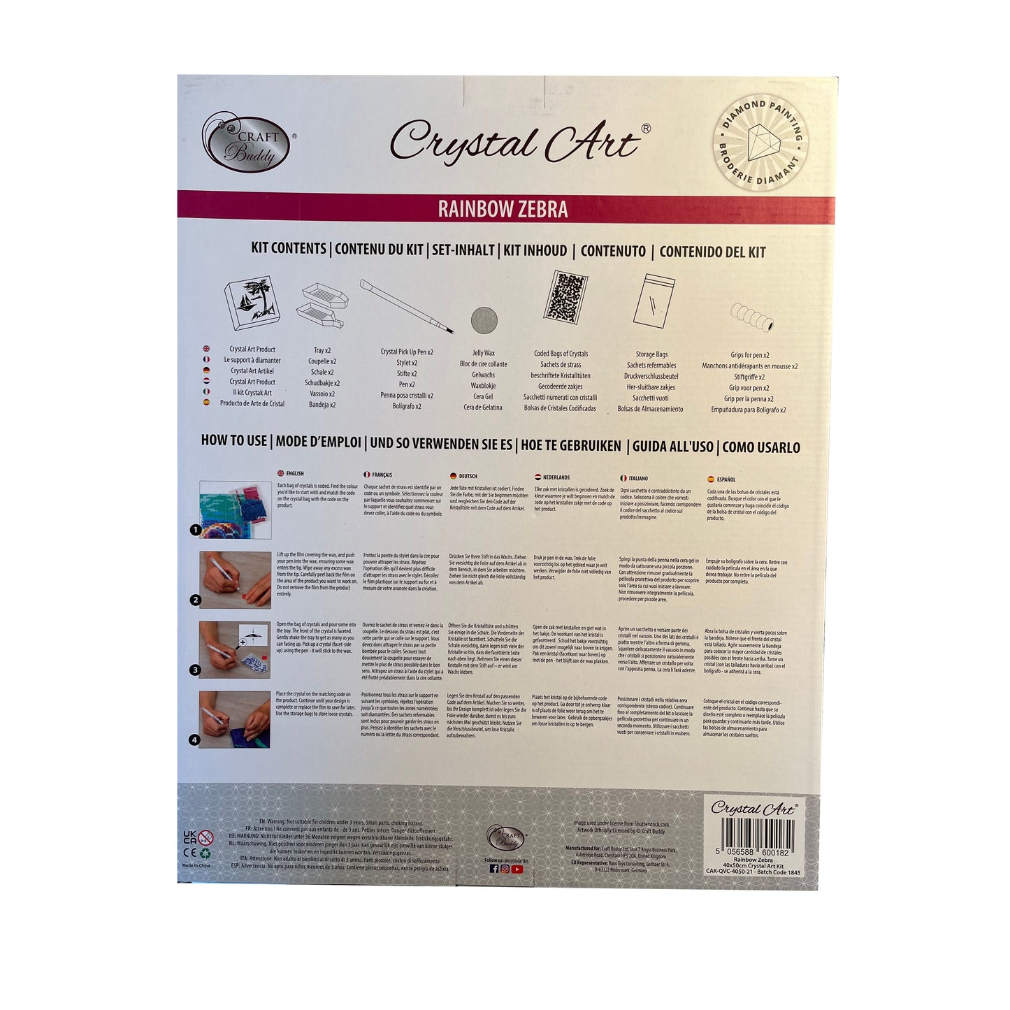 Craft Buddy Partial Crystal Mounted Crystal Art Kit 40cm x 50cm - Rainbow Zebra