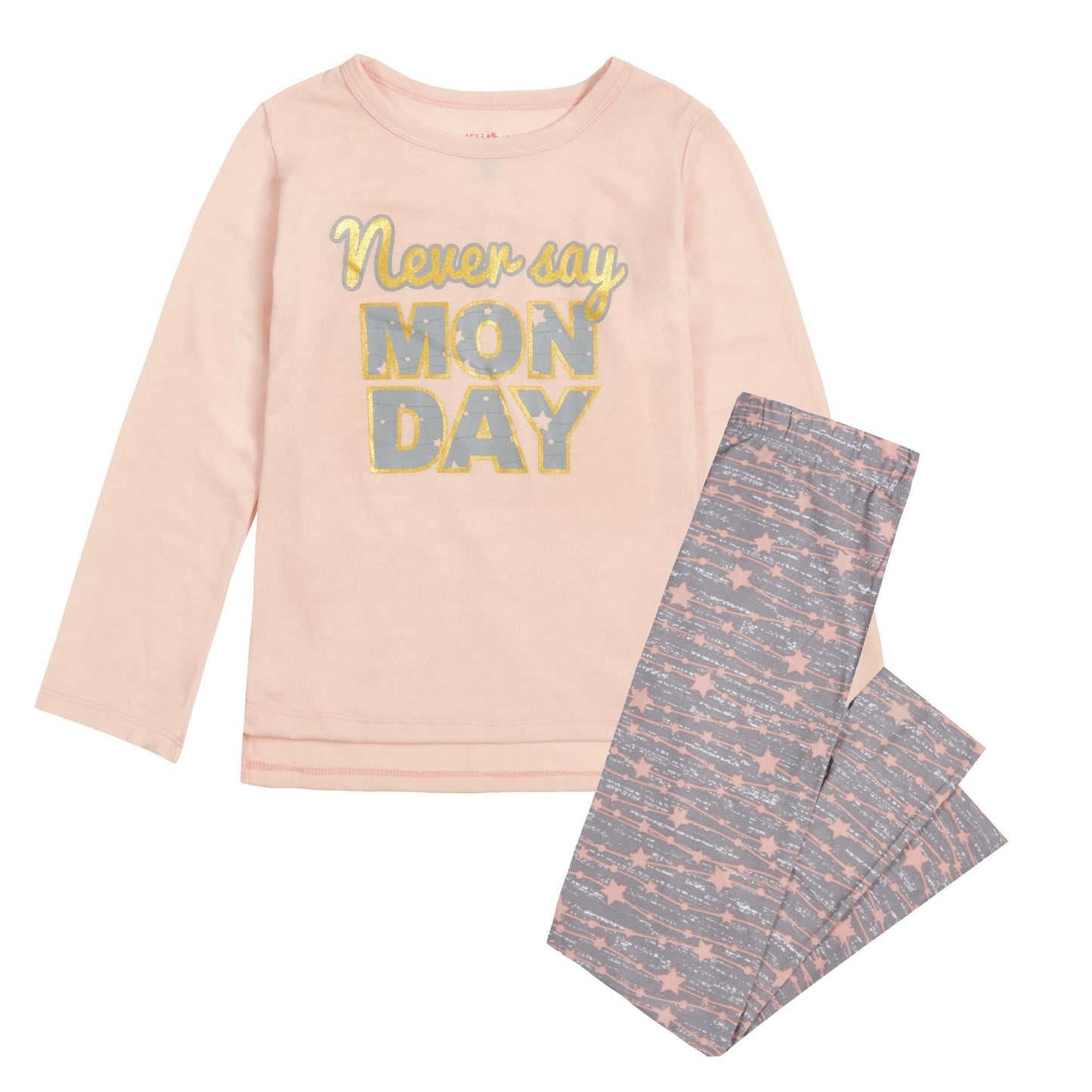 Childrens Slogan Glitter Print Pyjama Set ~ 7-13 years