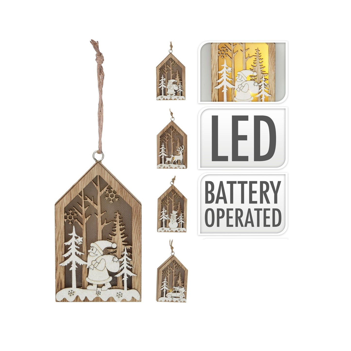 Set of 4 LED Light Up Wooden Tree Decorations