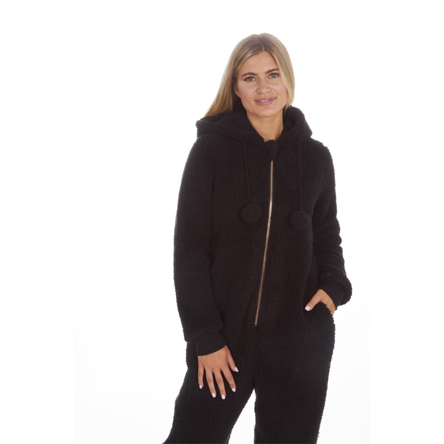 Ladies Warm Winter Plain Borg Fleece Onezee ~ S-XL