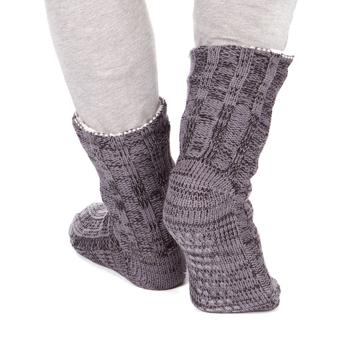Mens Chunky Knit Fully Fleece Lined Winter Slipper Socks