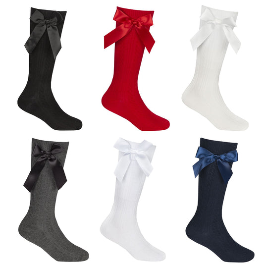 Pk of 6 Babies Knee High Bow Socks