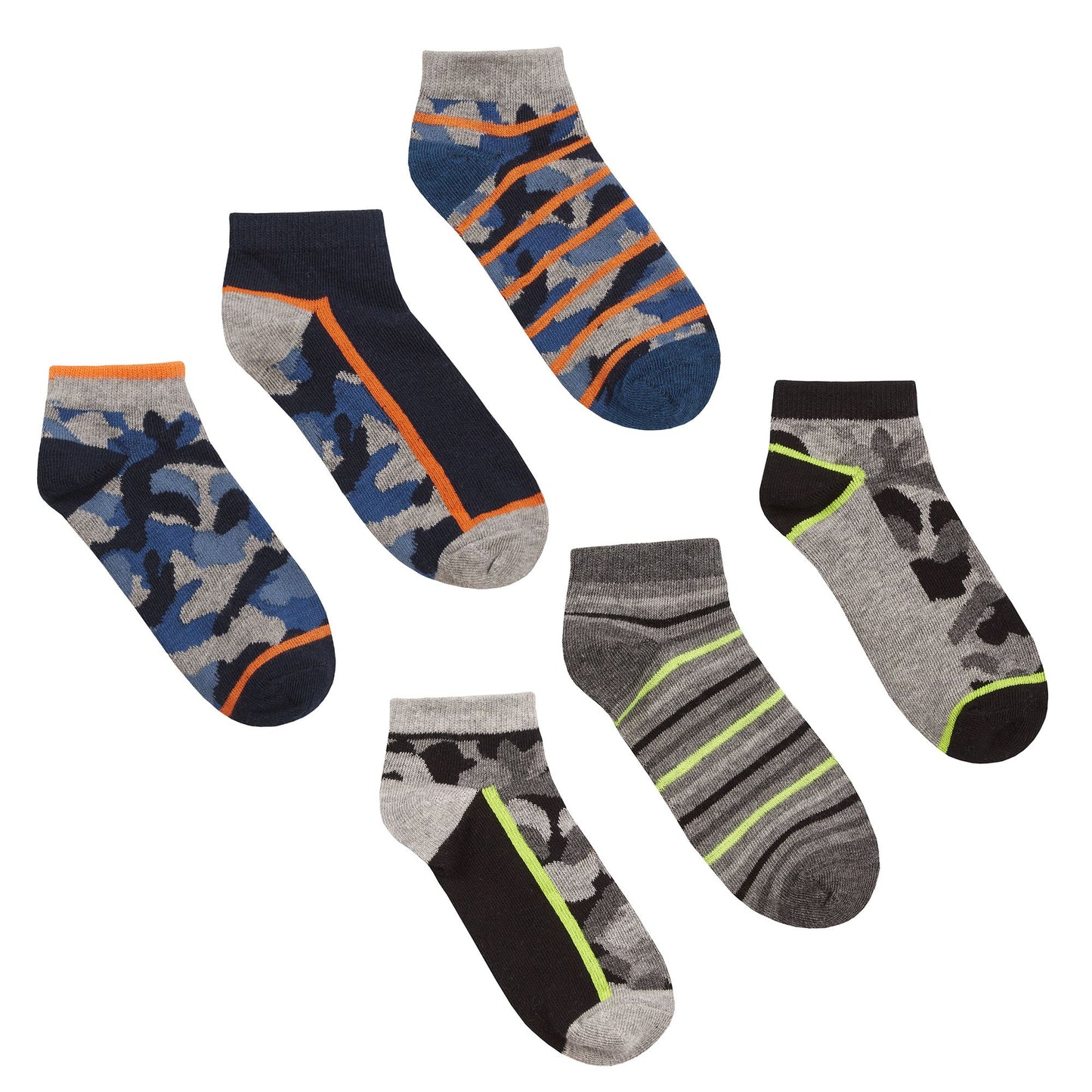 Childrens 6 Pairs Camo Print Trainer Socks