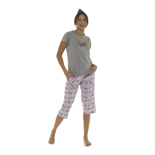 Ladies Butterfly Design Crop Pyjama Set ~ S-XL