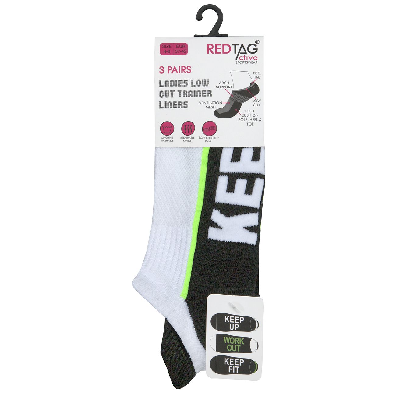 Ladies 3 Pk of Slogan Sole Low Cut Trainer Gym Socks