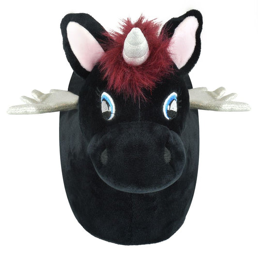 Ladies Novelty Plush Black Unicorn Slippers