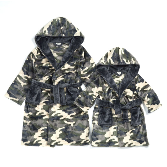 Childrens Green Camo Fleece Dressing Gown ~ 2-13 years