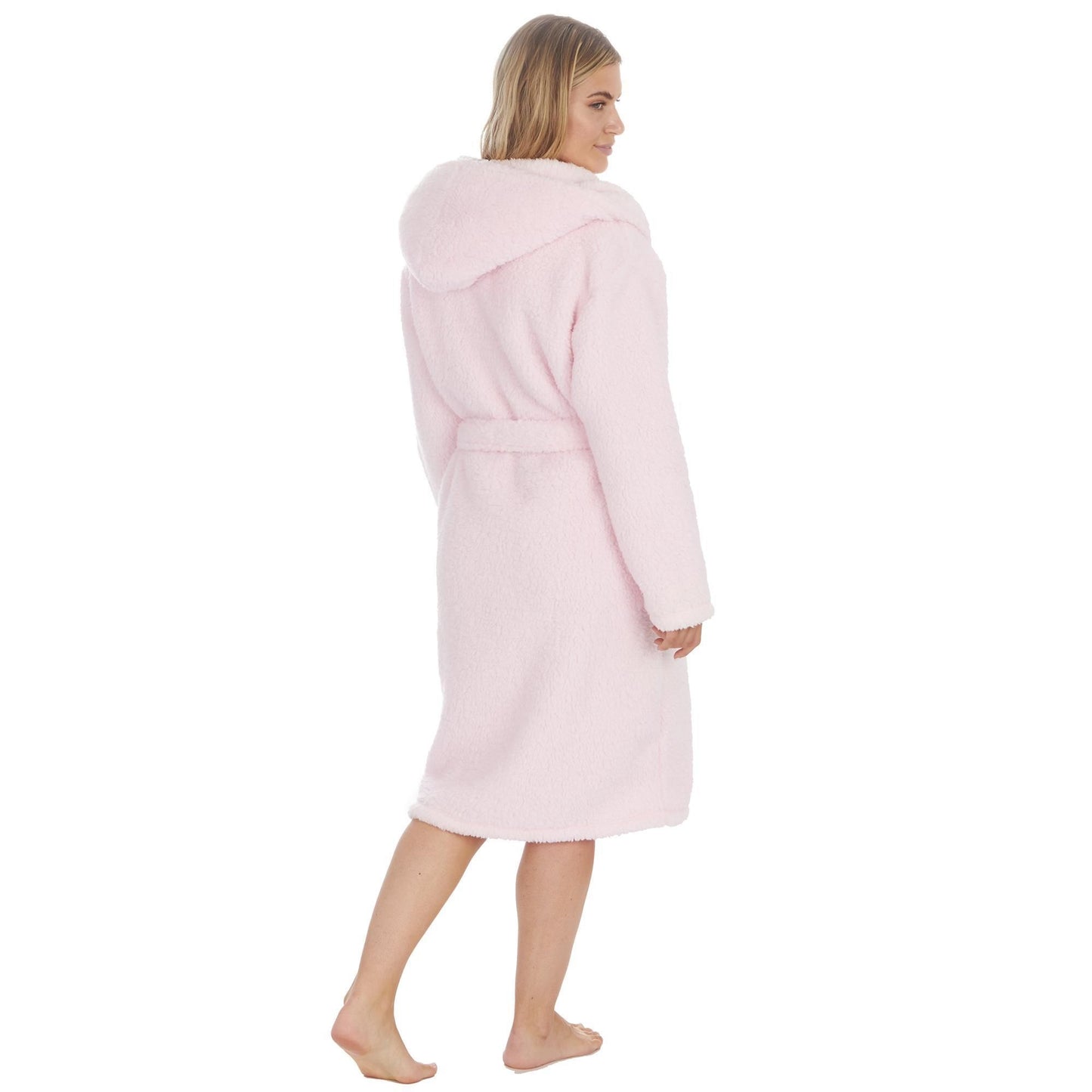 Ladies Plain Borg Fleece Warm Winter Hooded Dressing Gown ~ S-XL