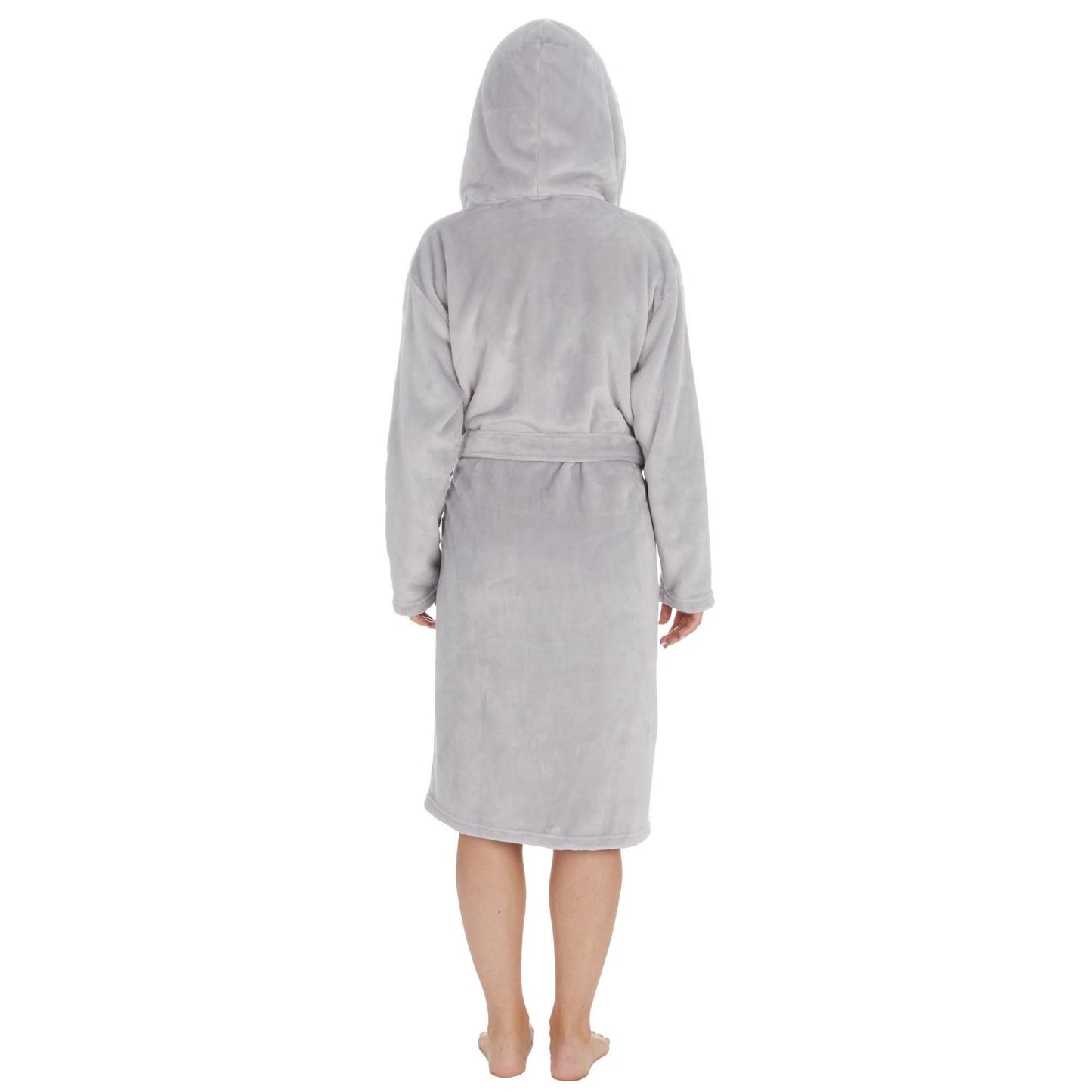 Ladies Plain Flannel Fleece Hooded Dressing Gown ~ S-XL