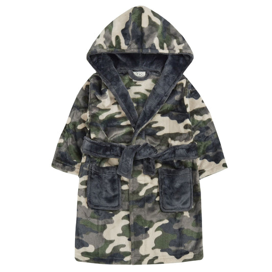 Childrens Green Camo Fleece Dressing Gown ~ 2-13 years