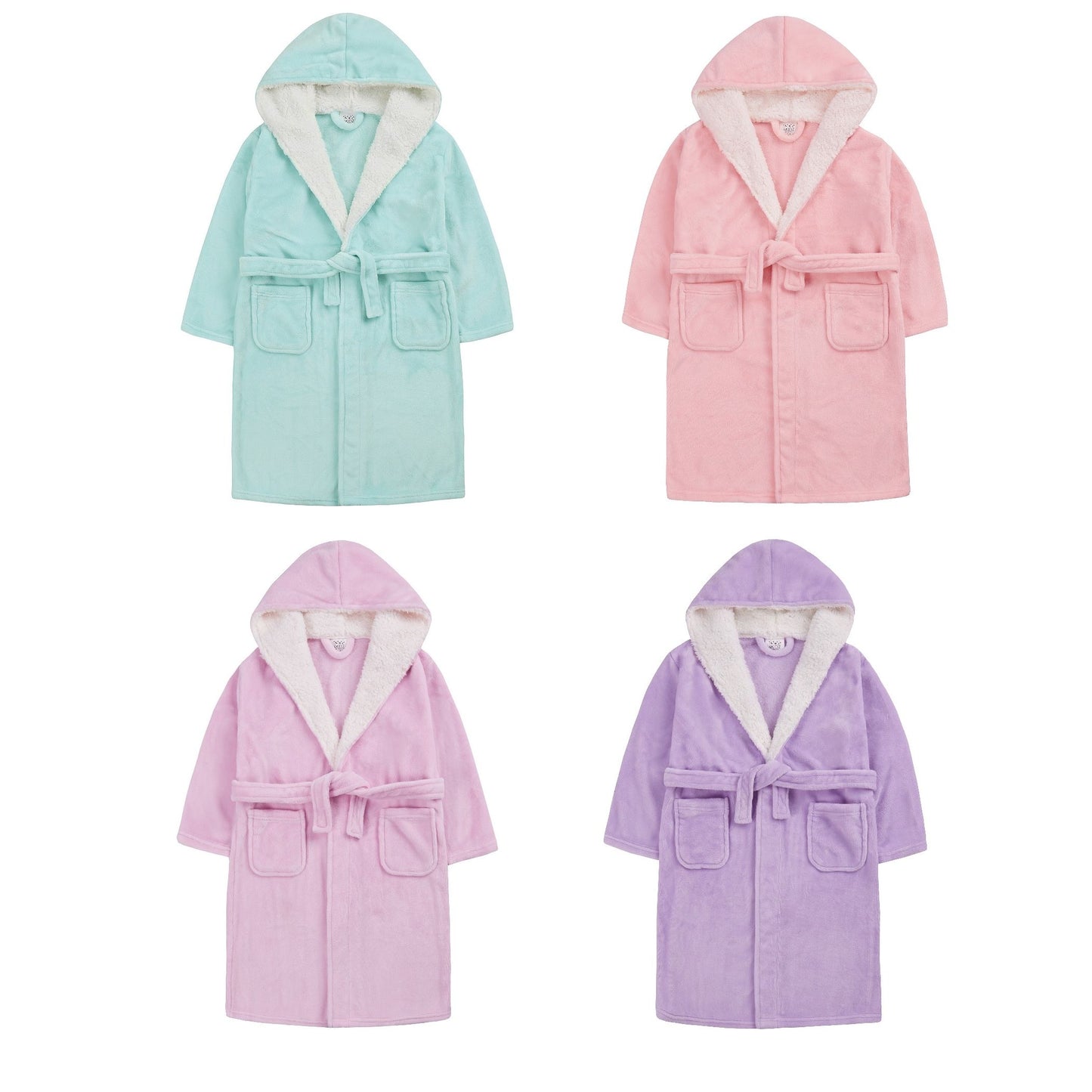 Childrens Plush Pastel Robe with Borg Fleece Trim