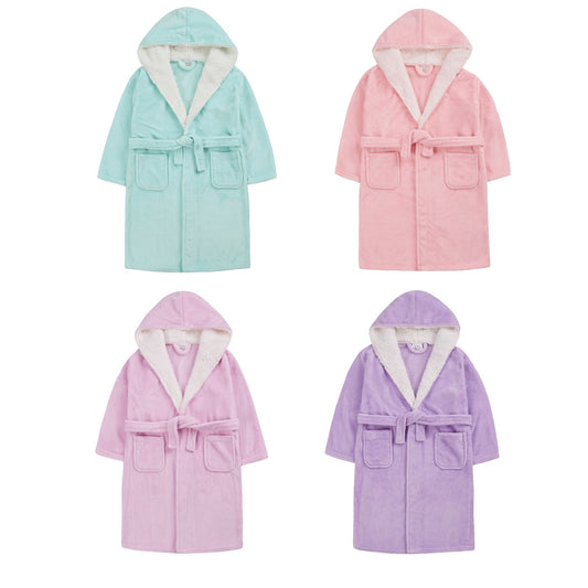 Childrens Plush Pastel Robe with Borg Fleece Trim