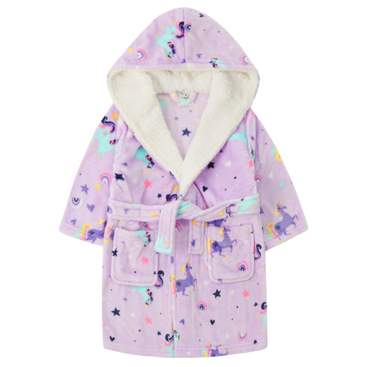 Childrens Unicorn Print Fleece Dressing Gown ~ 2-13 years