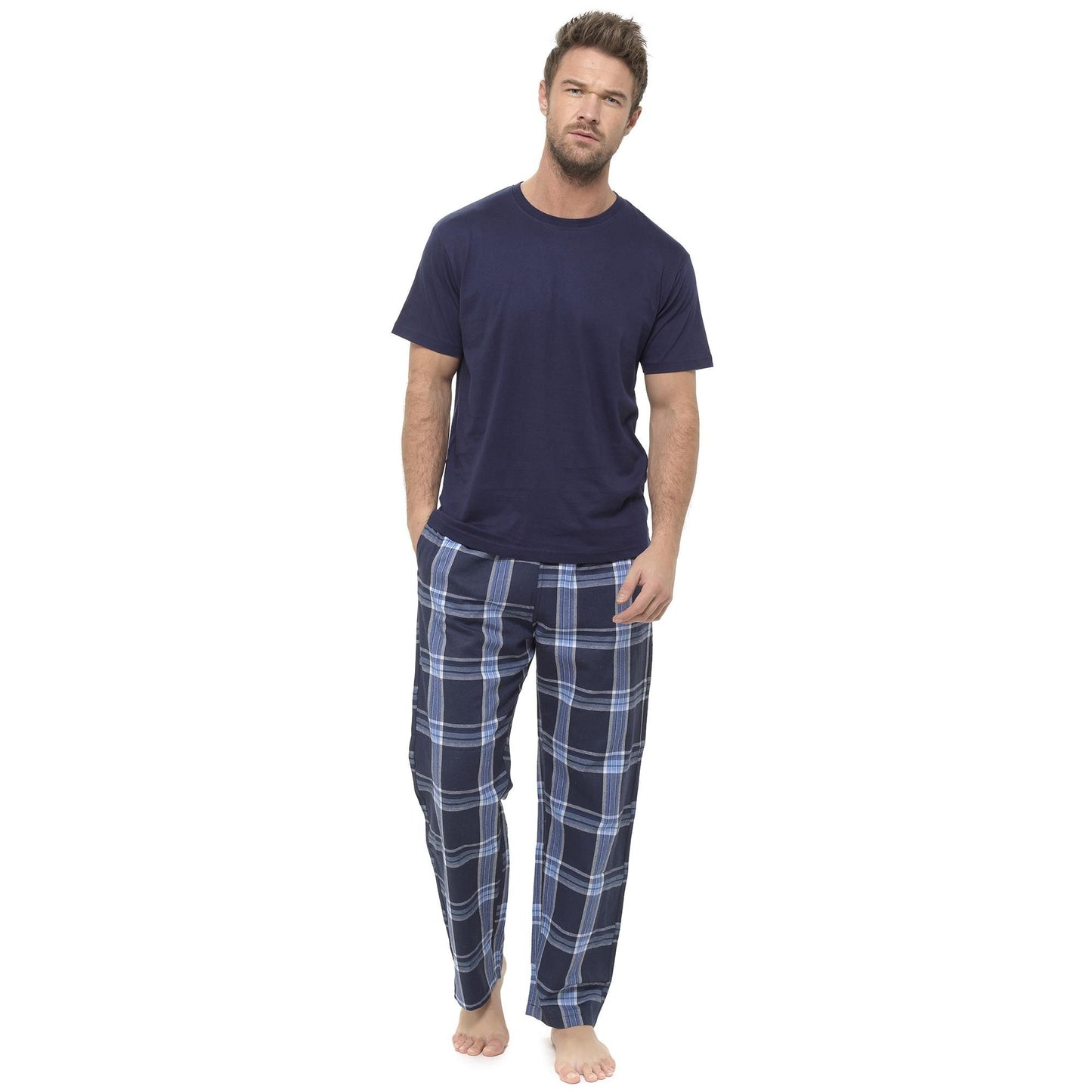 Mens Short Sleeve T Shirt and Checked Bottoms Pyjama Set ~ M-2XL