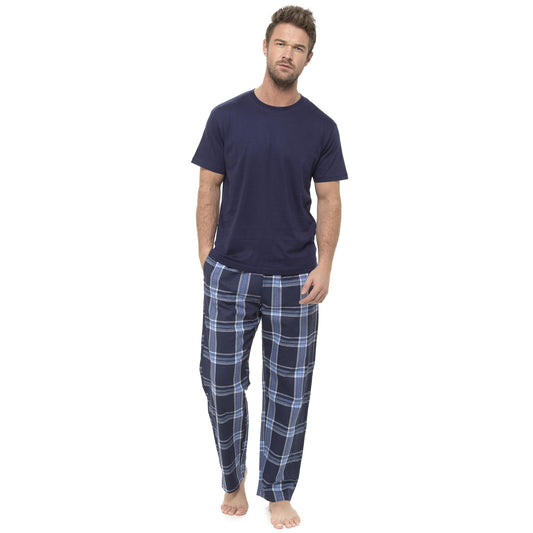 Mens Short Sleeve T Shirt and Checked Bottoms Pyjama Set ~ M-2XL