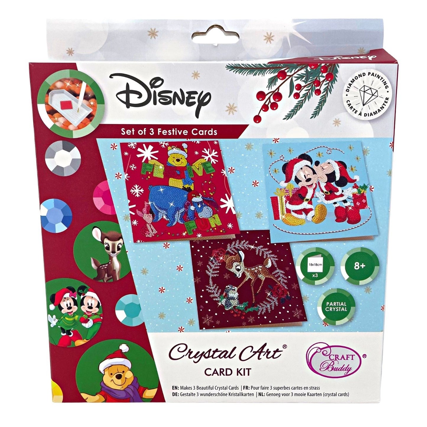 Craft Buddy Set of 3 Disney Festive 18x18cm Crystal Art Cards