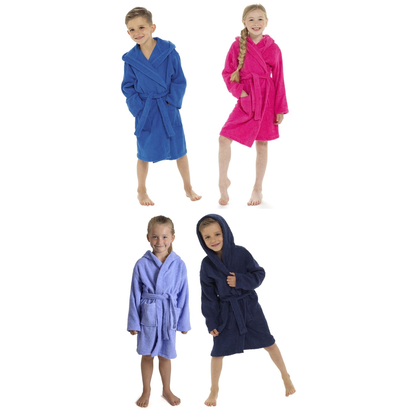 Childrens Plain Hooded Towelling Robe ~ 7-13 years