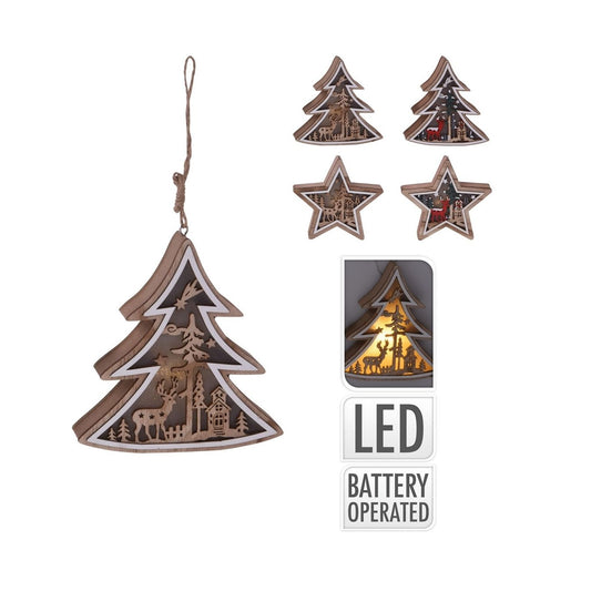 Set of 2 Wooden LED Christmas Tree Decorations