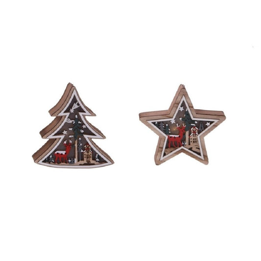 Set of 2 Wooden LED Christmas Tree Decorations