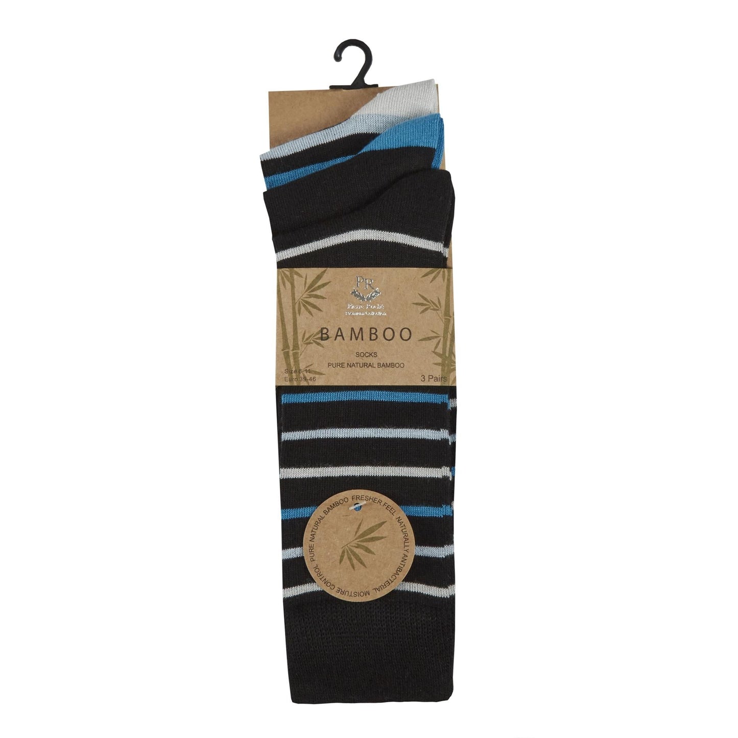 Mens 3 Pack of Striped Bamboo Socks