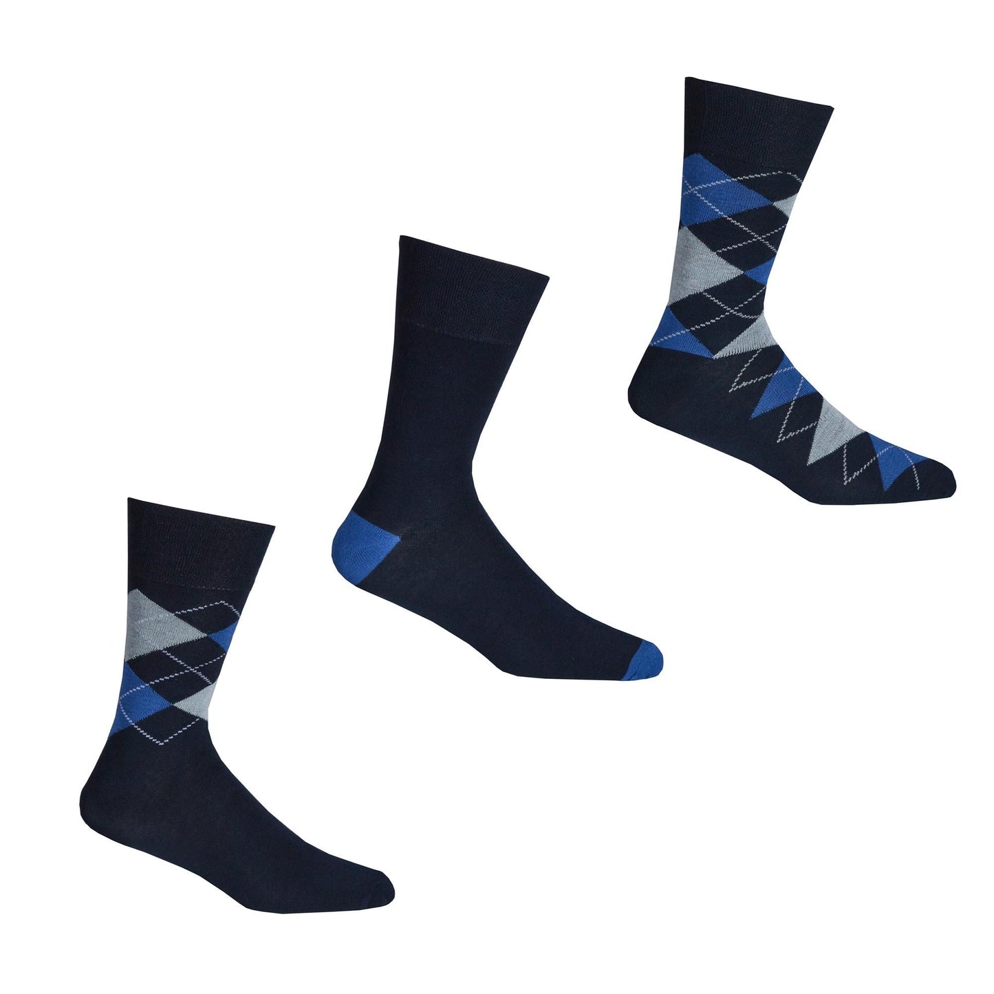 Mens 3 Pack of Argyle Design Non Elastic Bamboo Socks