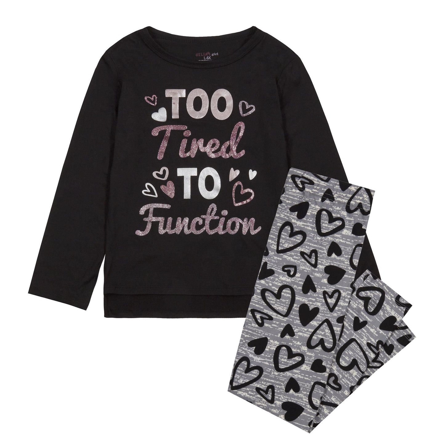 Childrens Slogan Glitter Print Pyjama Set ~ 7-13 years