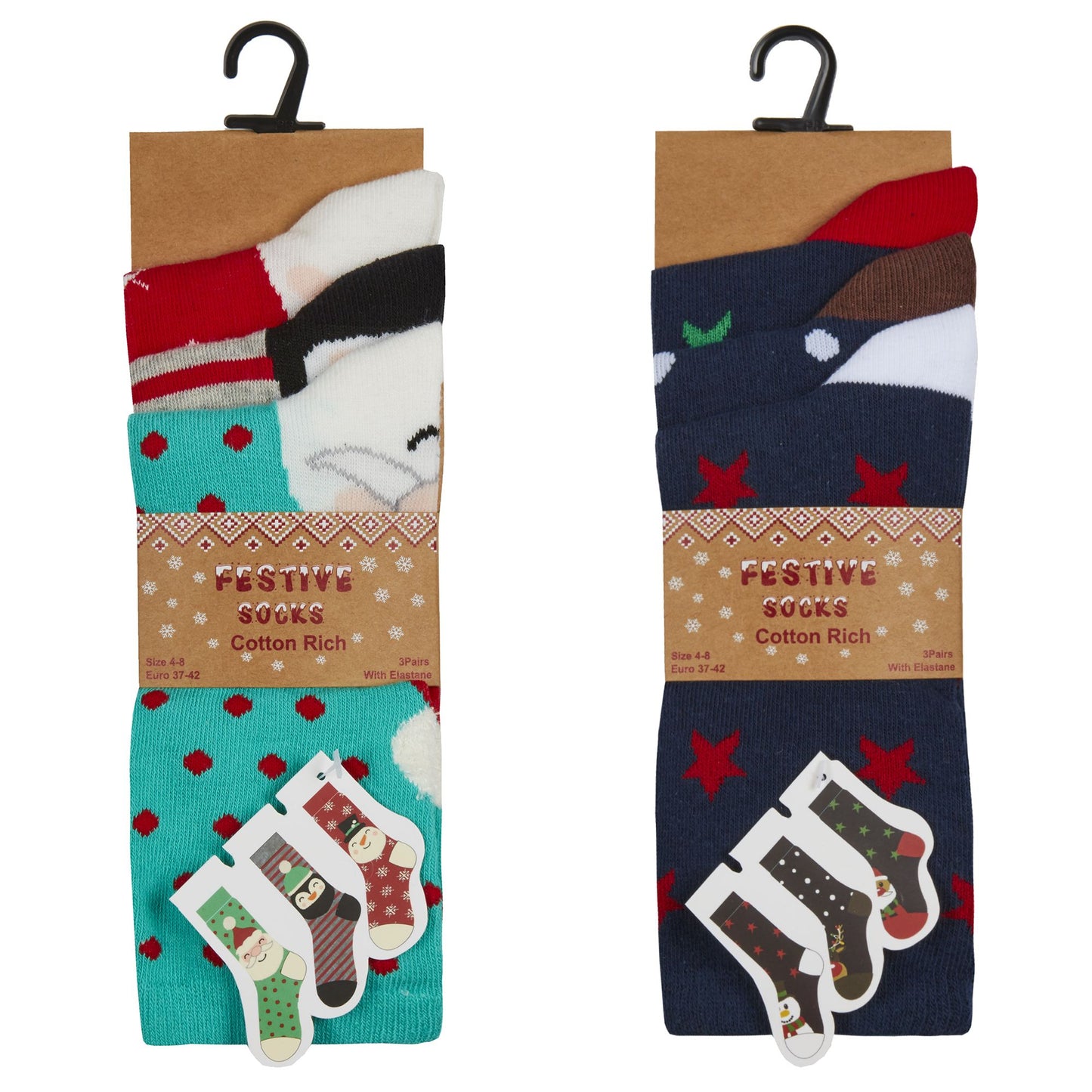 Adults 2 x 3 Packs of Christmas Socks In Carded Packs