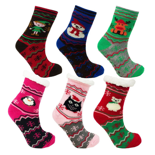 Kids Novelty Christmas Fleece Lined Slipper Socks