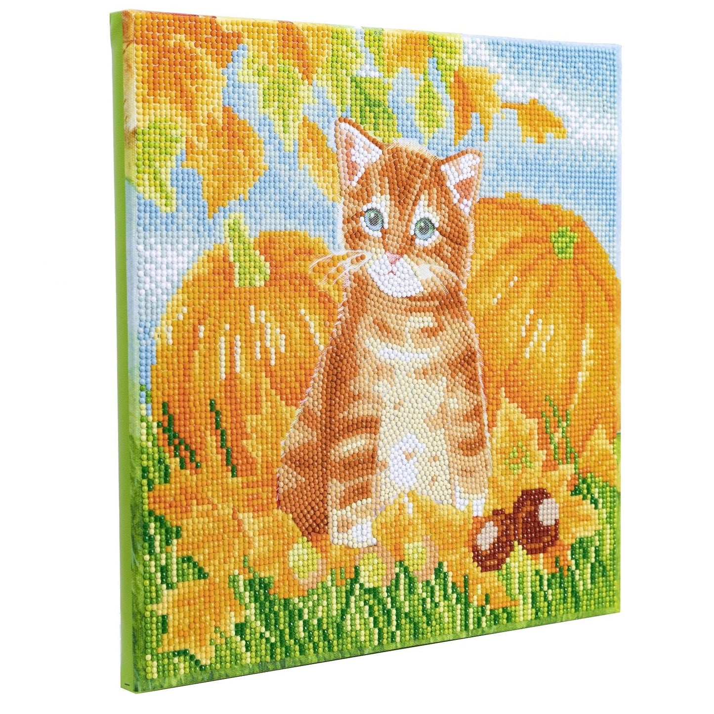 Autumn Cat - Craft Buddy 30cm x 30cm Mounted Crystal Art Kit - Partial Crystal Kit
