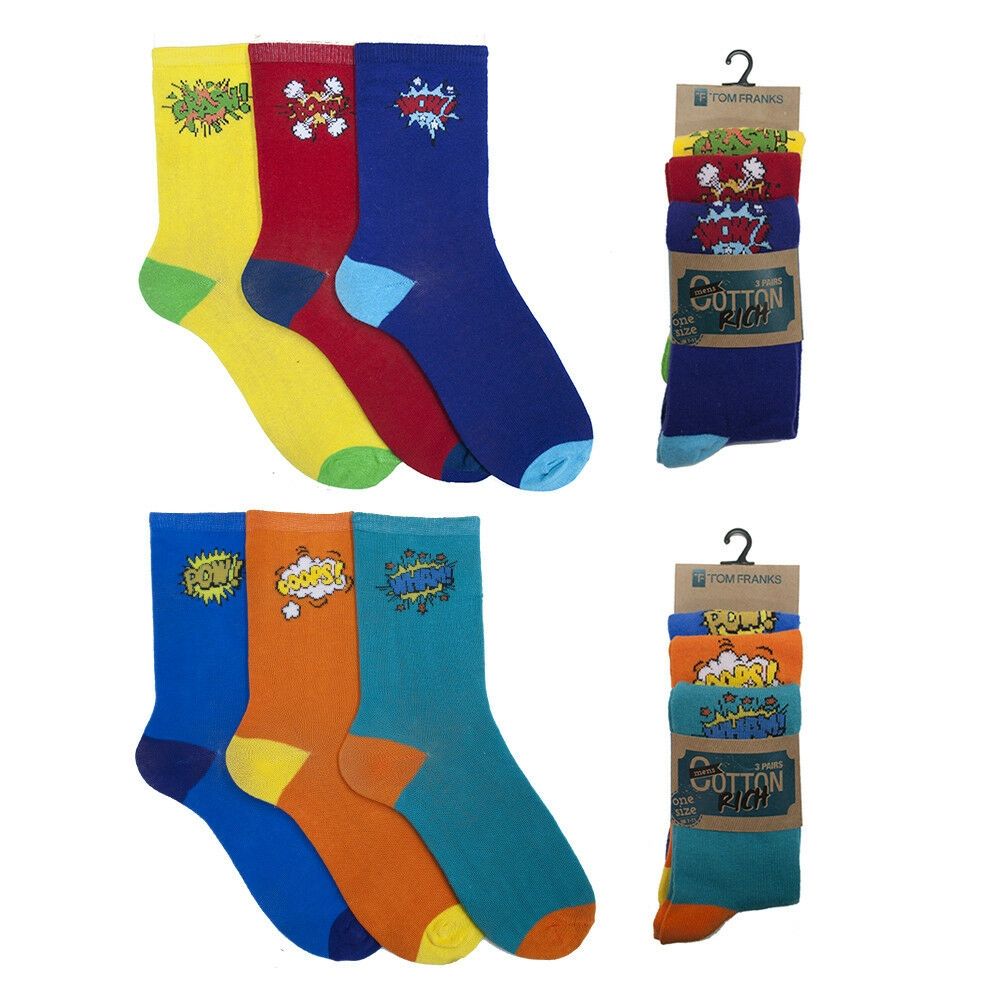 Mens 3 Pack Comic Sound Effects Graphics Socks