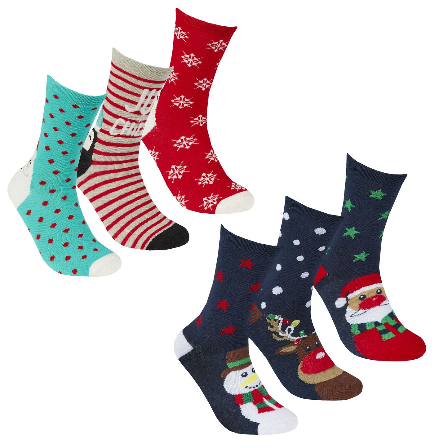 Adults 2 x 3 Packs of Christmas Socks In Carded Packs
