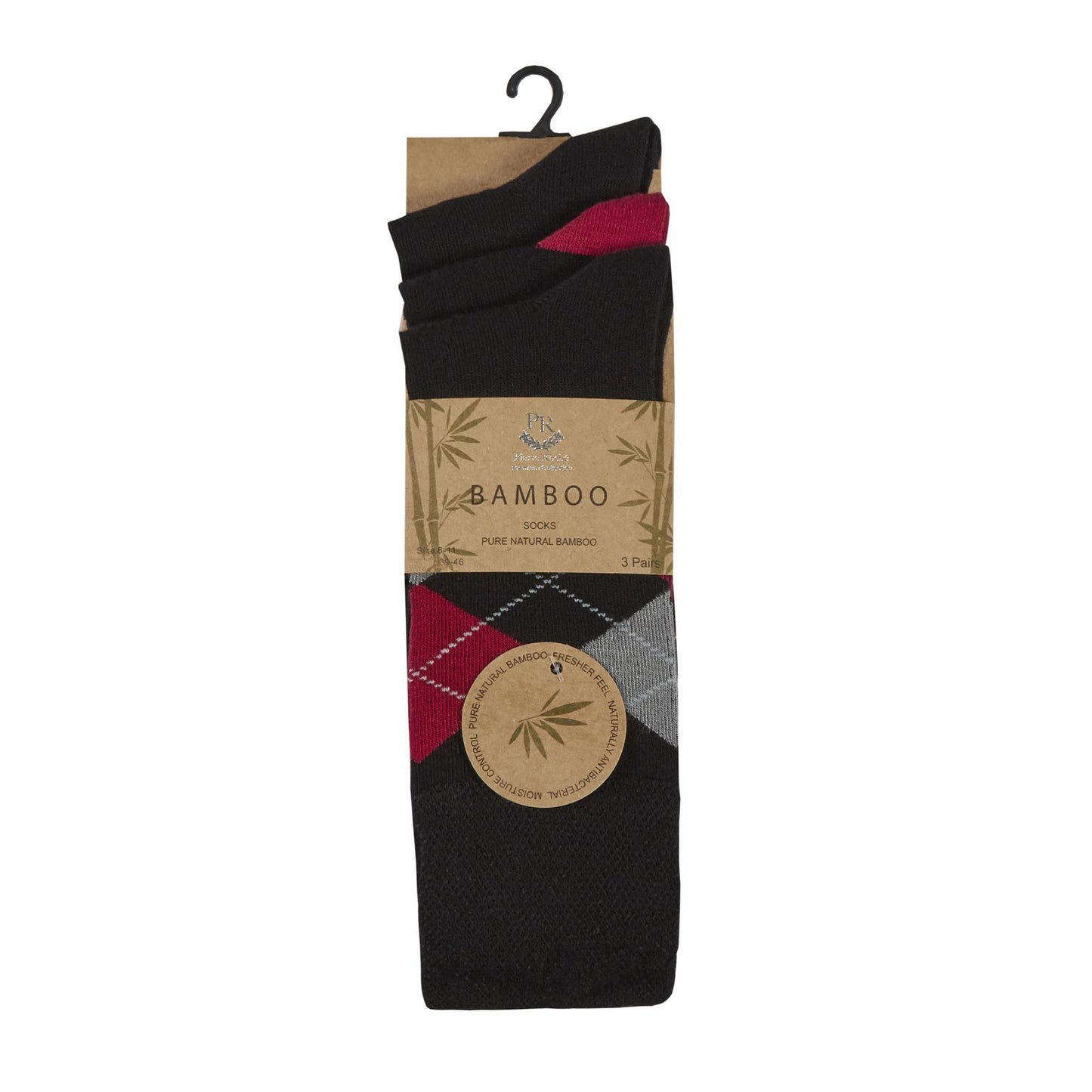 Mens 3 Pack of Argyle Design Non Elastic Bamboo Socks