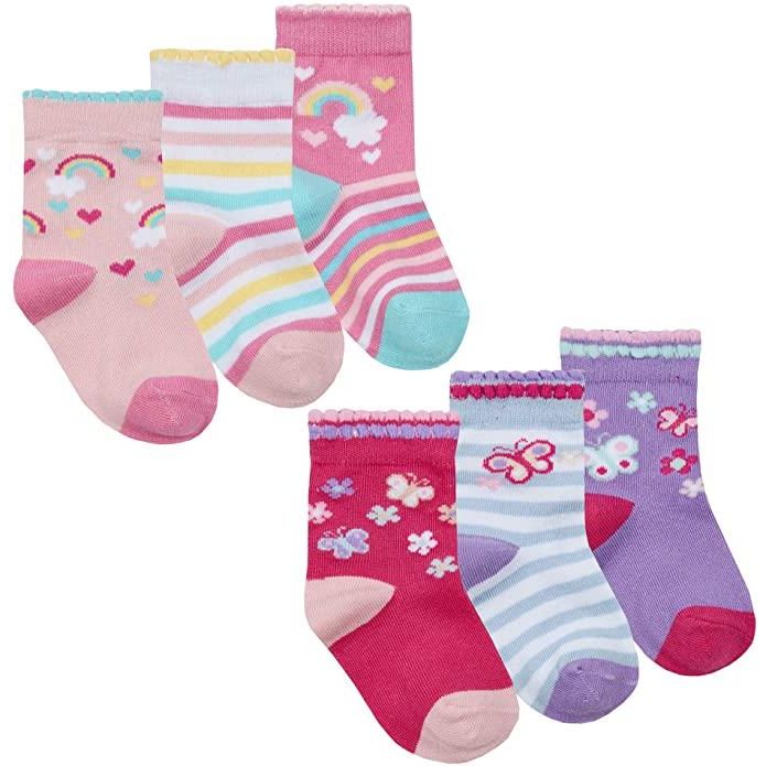 Babies 6 Pk of Rainbows and Butterflies Socks