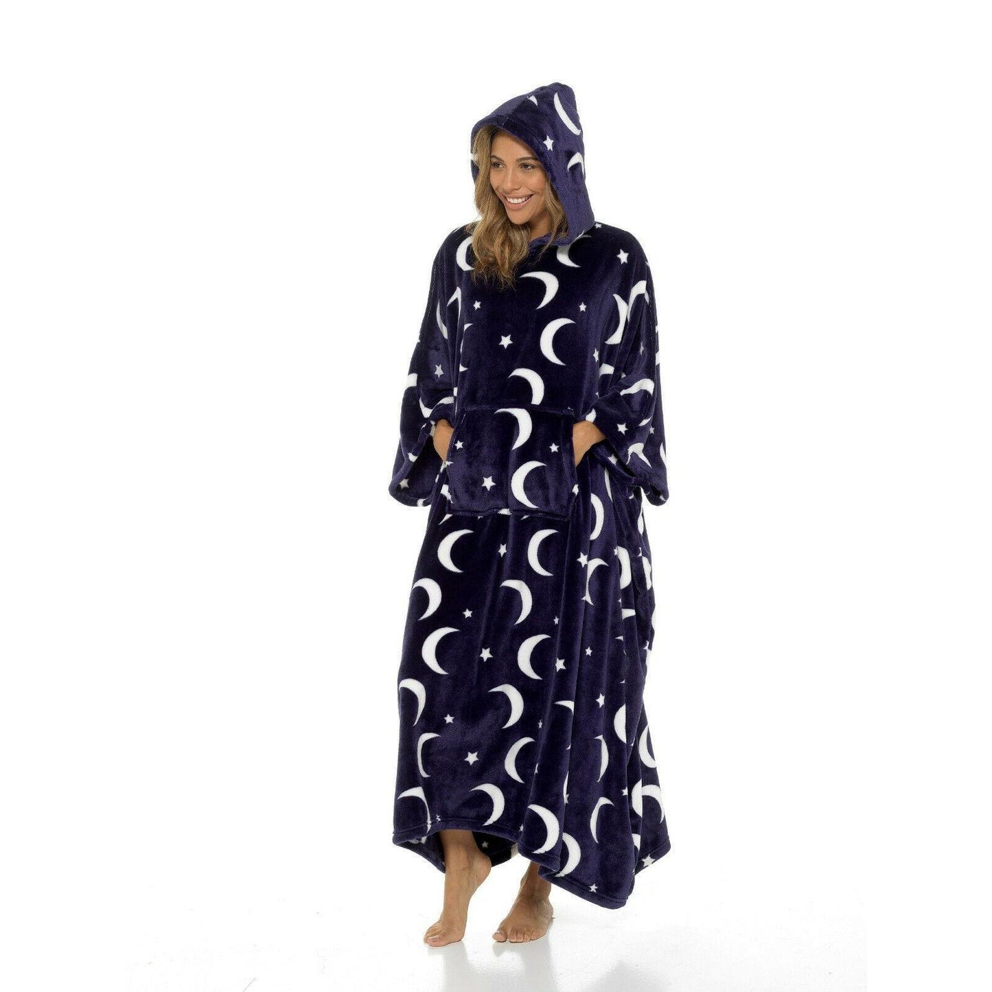 Ladies Soft Luxury Moon & Star Long Hooded Fleece Poncho ~ One Size