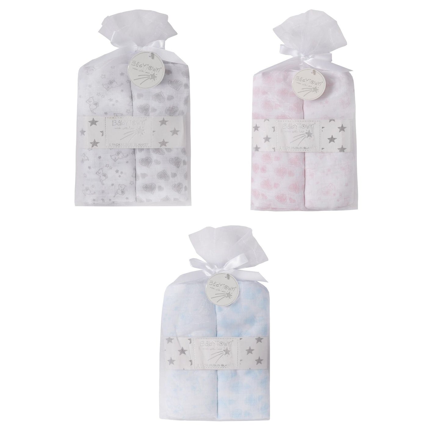 Babies 2 Pack Muslin Blankets