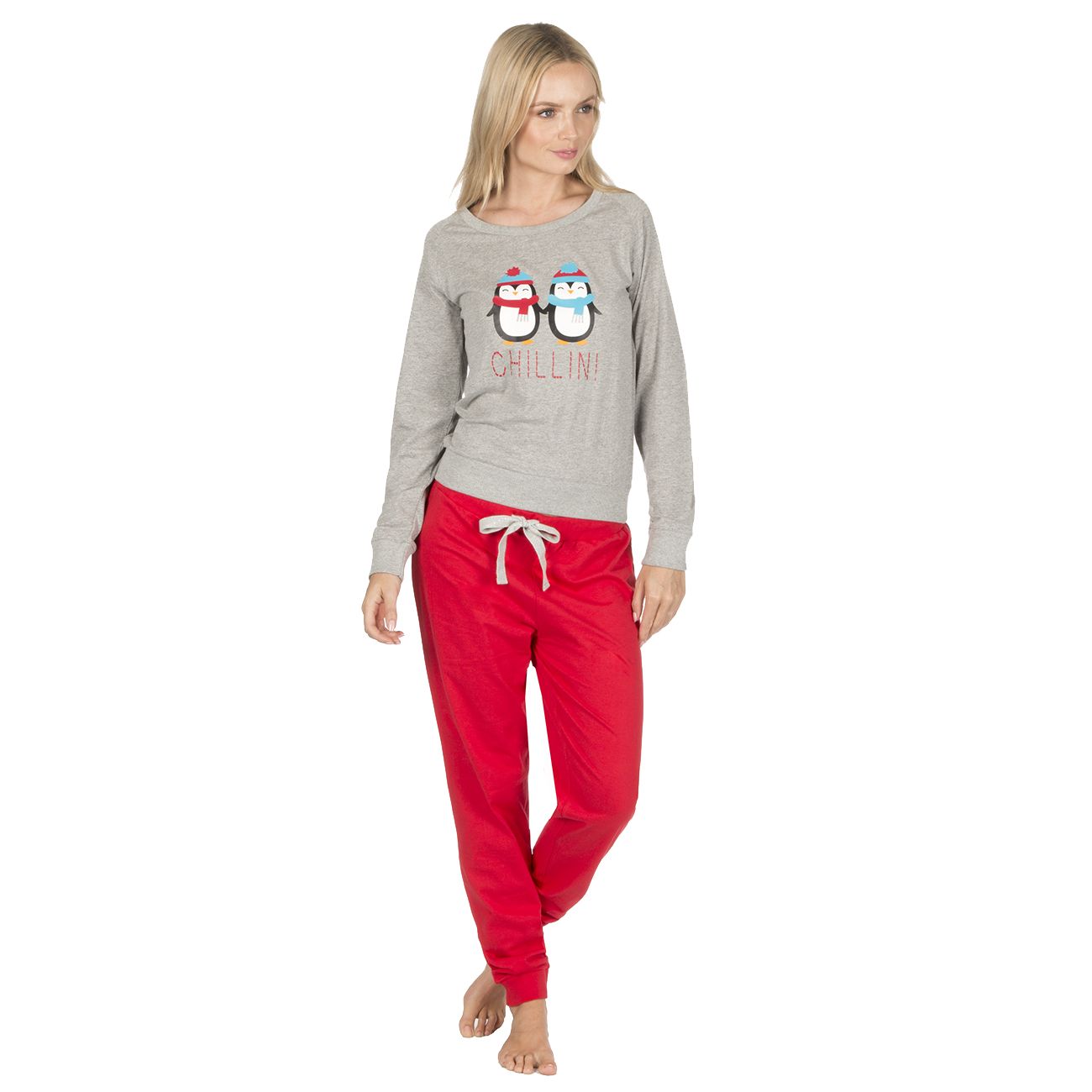 Ladies Christmas Jersey Pyjamas Set