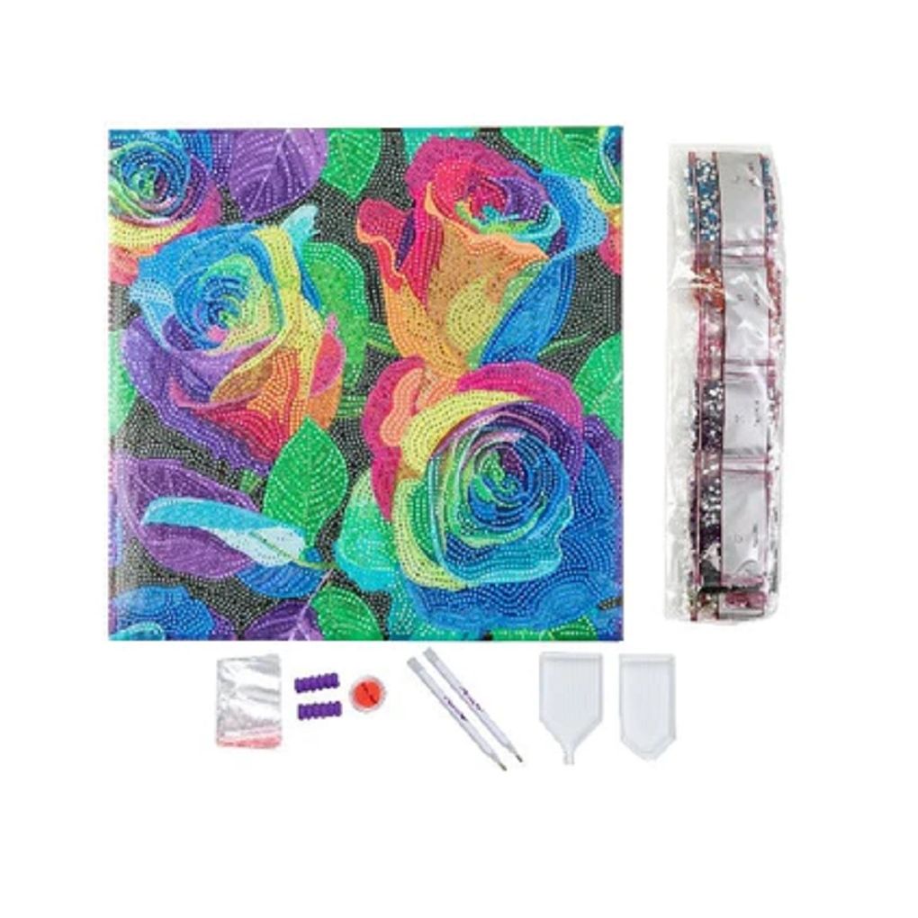 Craft Buddy Full Crystal Mounted Crystal Art Kit 30cm x 30cm - Rainbow Roses - Special Crystals