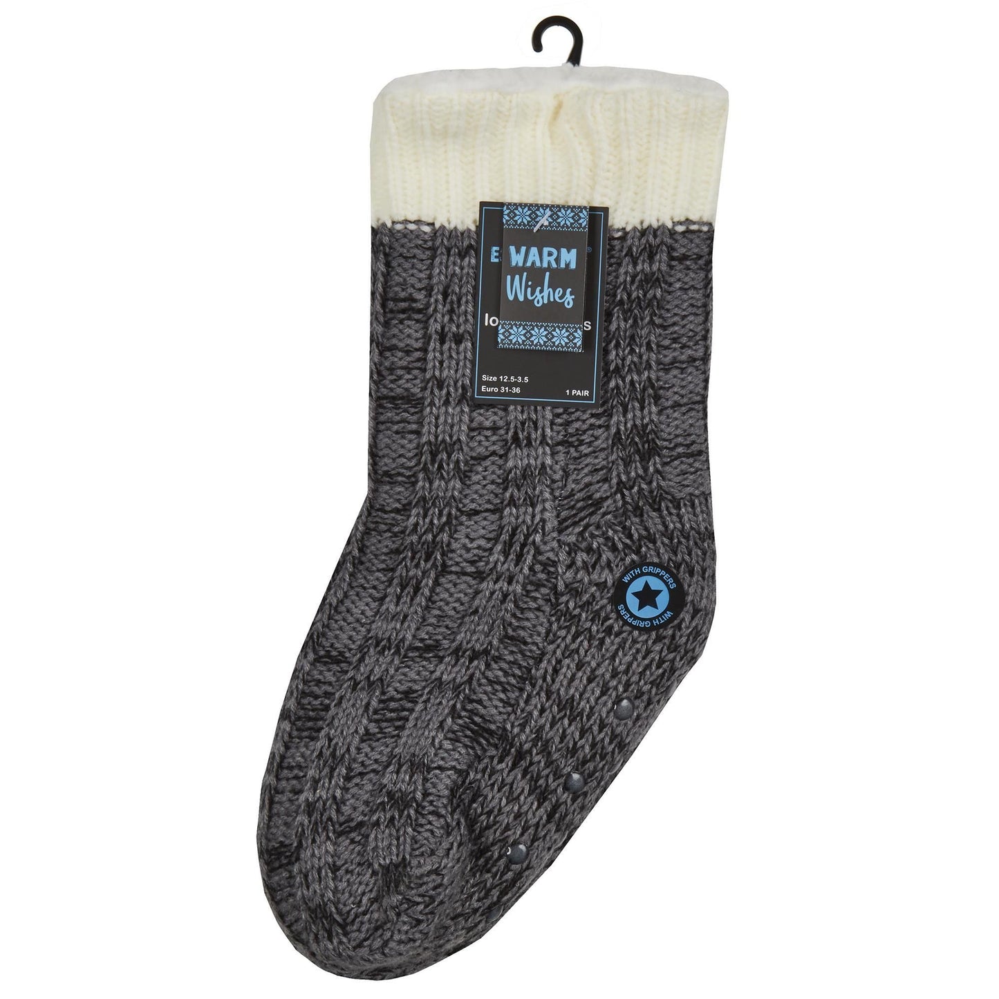 Childrens Chunky Knit Fully Fleece Lined Winter Slipper Socks