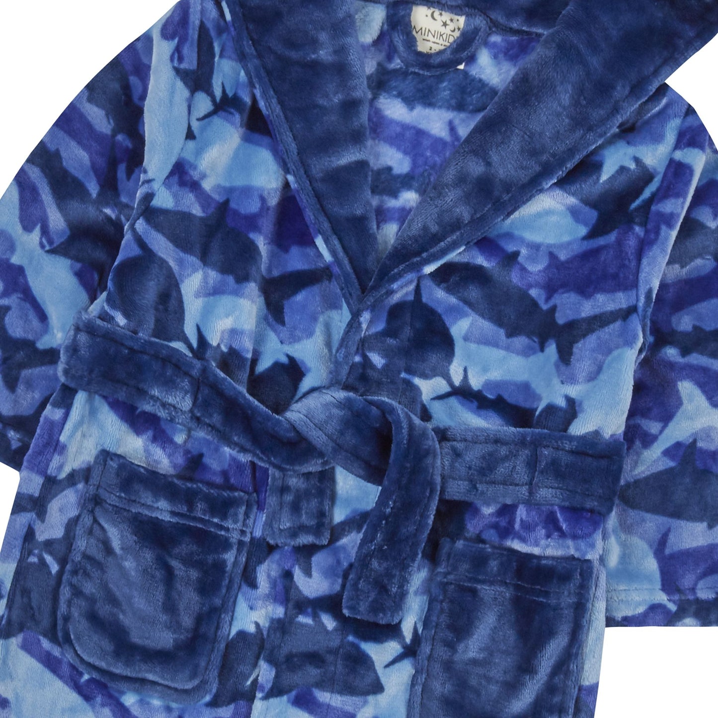 Childrens Fleece Dressing Gown Blue Shark Camo ~ 2-13 years