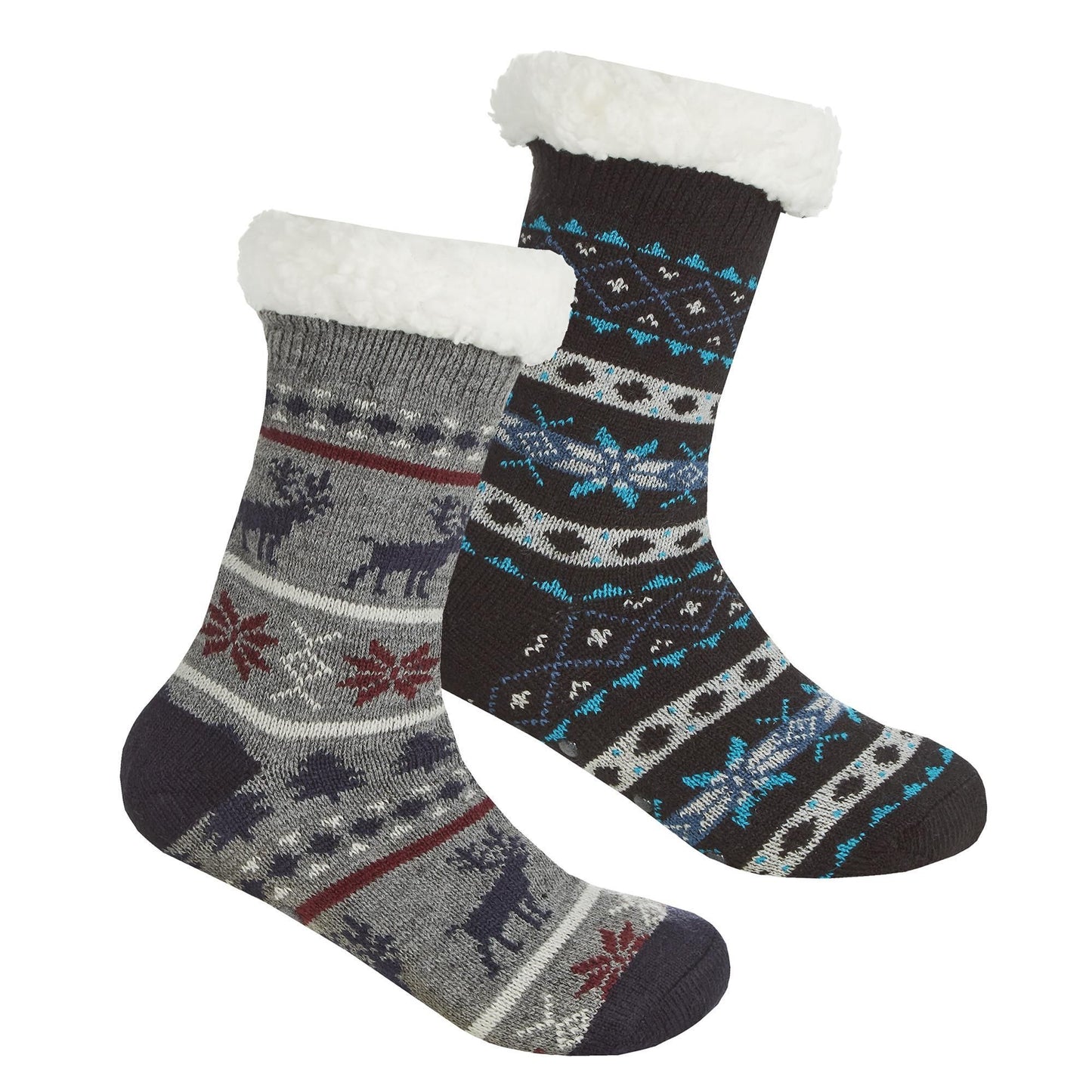 Childrens Fairisle Fully Fleece Lined Winter Slipper Socks