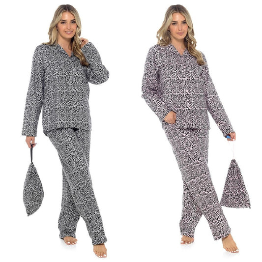 Ladies Leopard Print Pyjama Set in Matching Gift Bag ~ S-XL