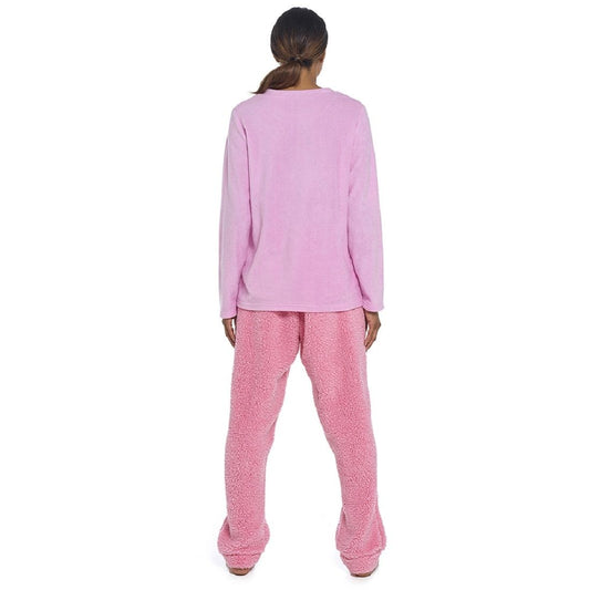 Ladies Pink Rabbit Fleece Pyjama Set with Sherpa Fleece Bottoms