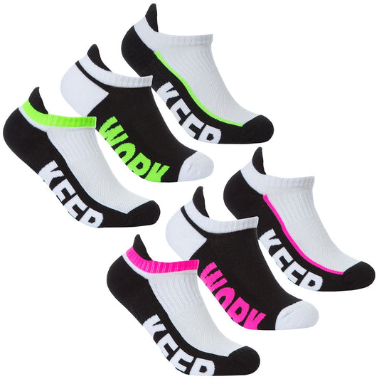 Ladies 3 Pk of Slogan Sole Low Cut Trainer Gym Socks