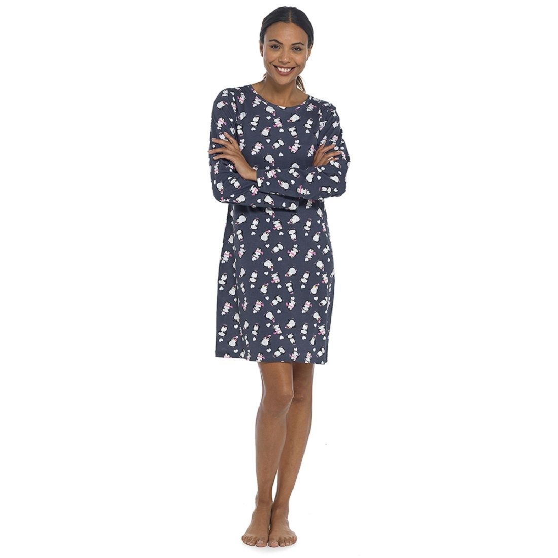 Ladies All Over Penguin Print Long Sleeve Nightdress - S-XL