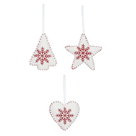 Set of 3 Shabby Chic Fabric Christmas Tree Decorations