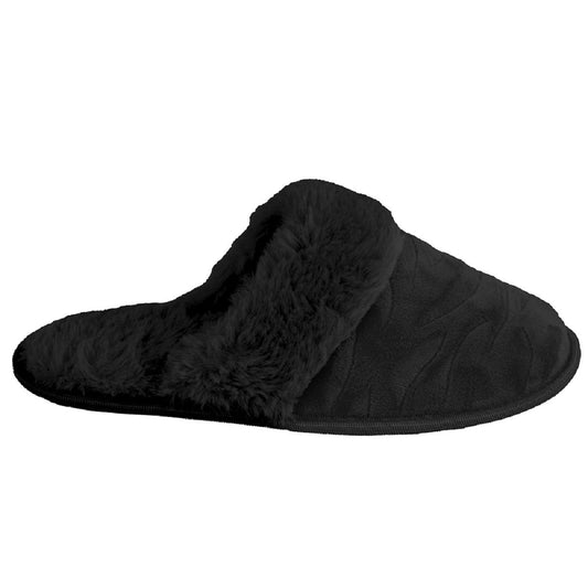 Ladies Faux Fur Lined Zebra Print Mule Slipper