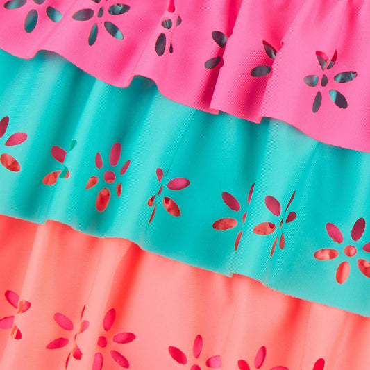 Girls Two Piece Swimsuit With Flower Detail ~ 2-13 years